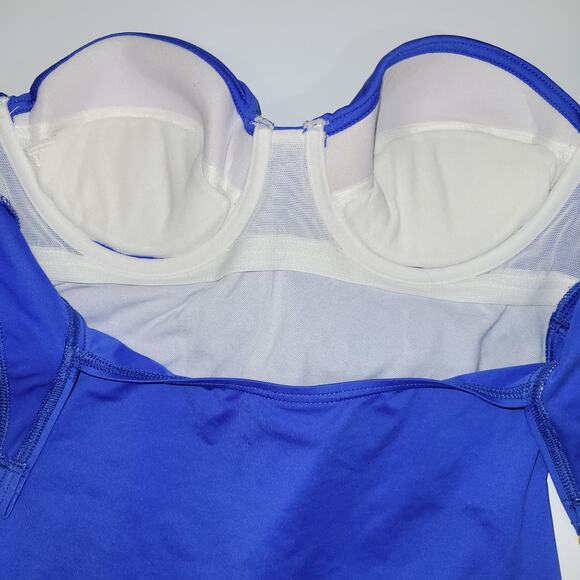NWOT Boston Proper One-Piece Halter Swimsuit Underwire Cutout Back Size 8 Blue - Picture 4 of 12